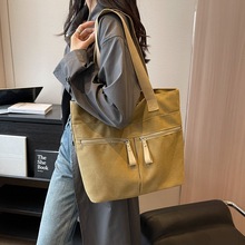 新款日韩大容量帆布袋女时尚拉链双口袋手提托特包通勤百搭单肩包