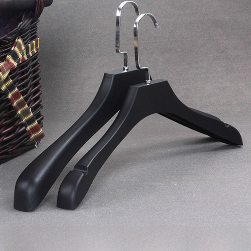 Dress store wide shoulder hanger, imitation wood grain black plastic hanger anti-slip clothing rack, unisex hairpin clothes holder