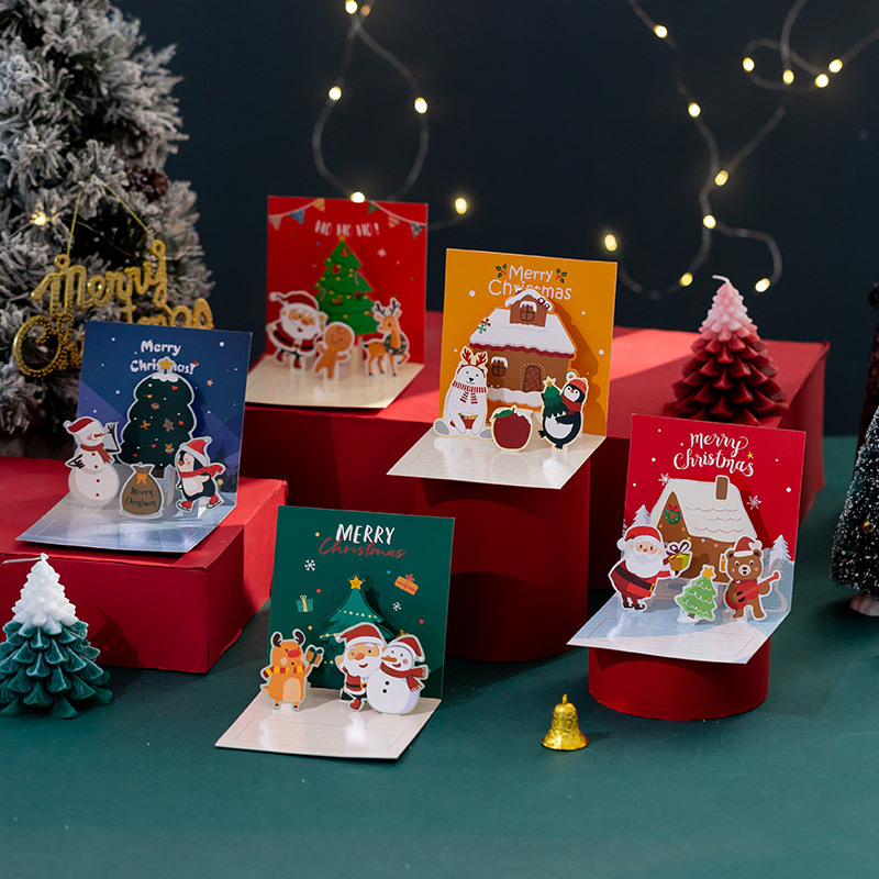 New Christmas handwritten three-dimensional greeting card thank you card Christmas ins style folding card paper card envelope set