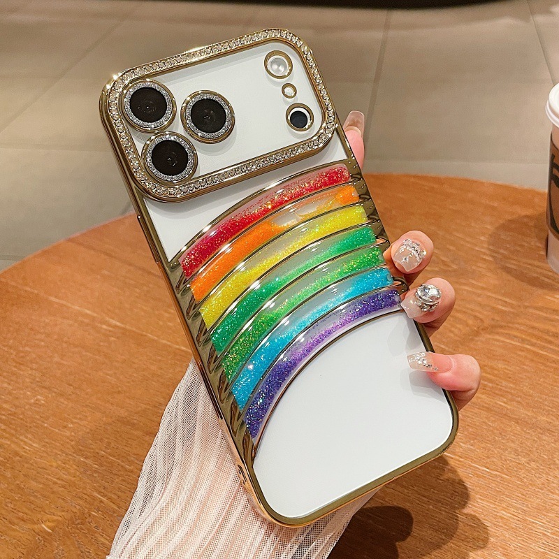 适用iPhone17promax手机壳流沙七彩虹苹果16闪钻15高级感防摔软套|undefined