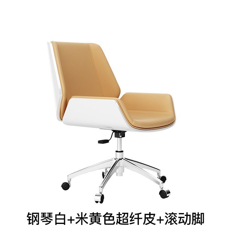 낮은 등받이 피아노 화이트 + 베이지 극세사 가죽 + 롤링 피트