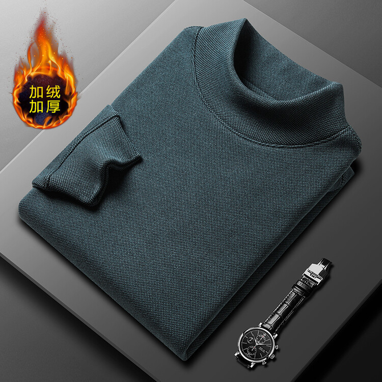 New Autumn and Winter Half Turtleneck Bottoming Shirt German Velvet Young and Middle-Aged Men's Velvet Thickened Solid Color Thermal Sweatshirt