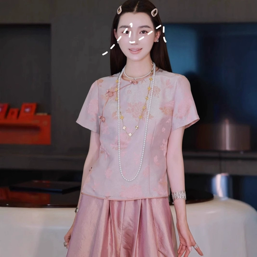 Новый китайский стиль Nanyou, оптовая продажа, позолоченный топ Luo Wanzi с пиона и короткими рукавами с косой планкой