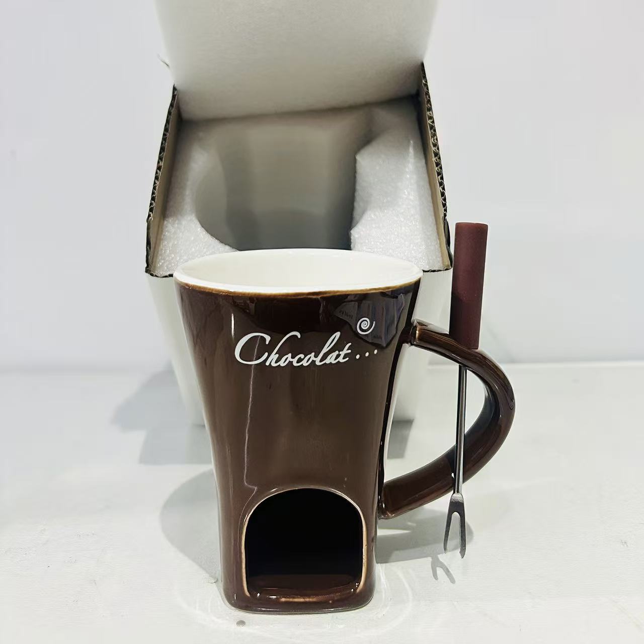 Contenedor de chocolate queso derretido dulces mantequilla hot pot mug con tenedor cerámica taza de hot pot calentada de Navidad image 12