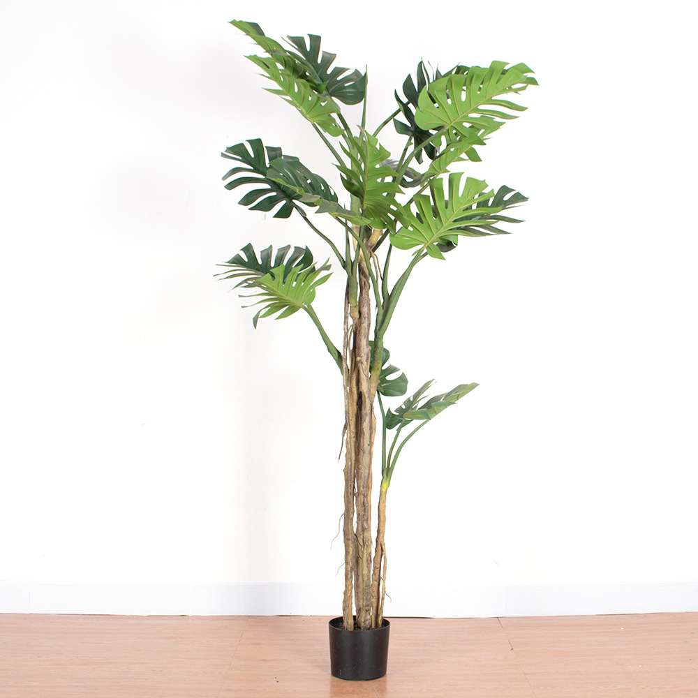 Plantas verdes artificiales de alta gama, bonsái de monstera artificial, plantas en maceta de monstera para decoración de ventanas, plantas artificiales al por mayor