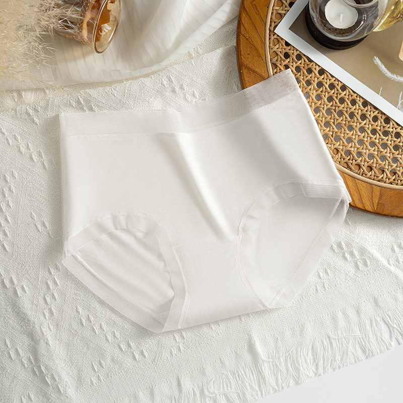 Bragas modales para mujer, cintura media, encaje sin costuras, seda de hielo delgada, entrepierna de algodón transpirable, entrepierna antibacteriana, calzoncillos para mujer