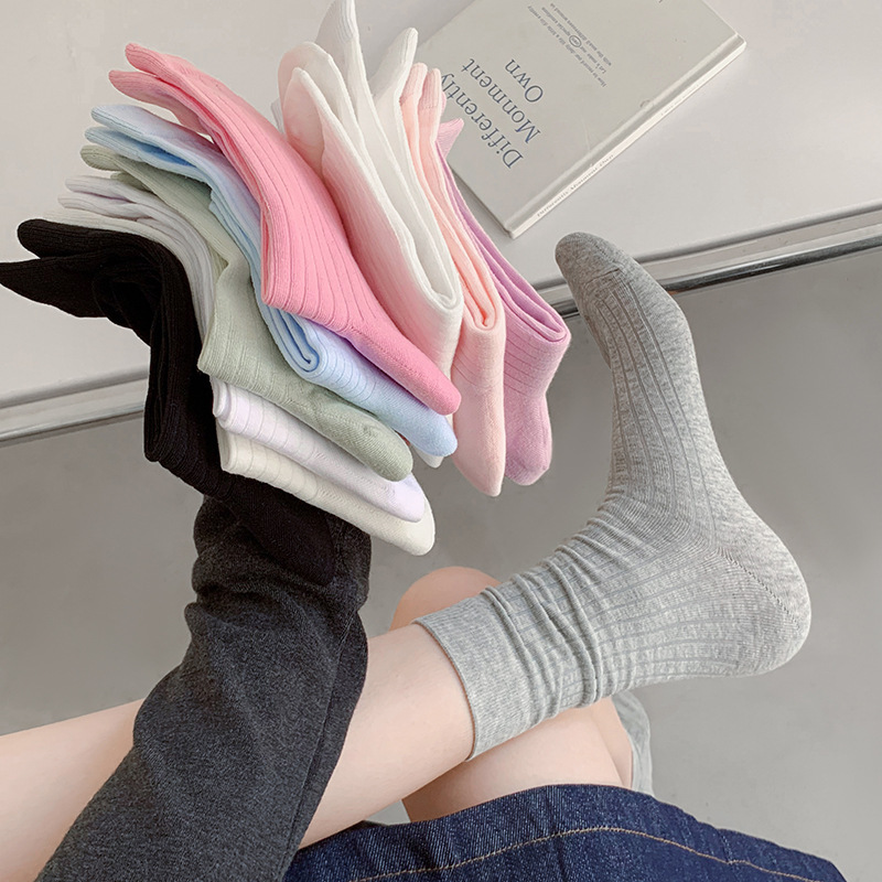 Anti-pilling White Socks Women's 40 Cotton Summer Thin Mid-tube Moon Socks Summer Solid Color Pile Socks Vertical Strip Long Anti-pilling White Socks Women's 40 Cotton Summer Thin Mid-tube Moon Socks Summer Solid Color Pile Socks Vertical Strip Long