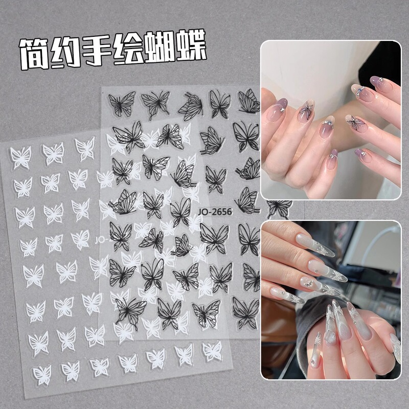 New Hand-painted Nail Art Butterfly Stickers Black and White Gold Small Butterfly Hollow Wear Nail Stickers Decorative Products Internet Popular Explosions