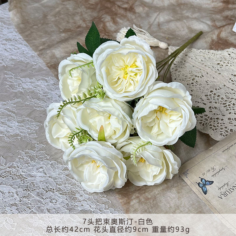 7頭のオースティン造花、シミュレーションブーケ、ウェディングフラワー、人工シルクフラワー、結婚式の景観装飾、地面の配置|undefined