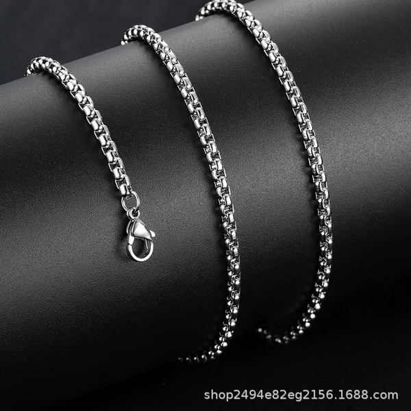 Factory Direct Sales Stainless Steel Square Pearl Necklace Titanium Steel Jewelry Chain Plain Chain Simple Jewelry Accessories Women's Titanium Steel