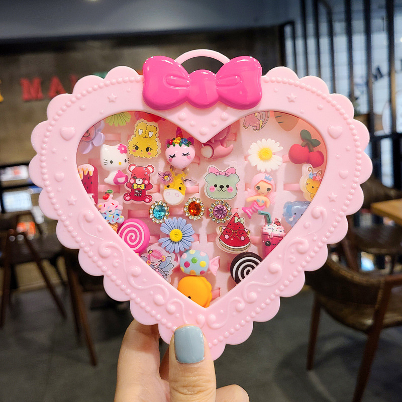 Anillo DE LOS NIÑOS lindo anillo de resina de dibujos animados en caja niña joyería juguete pequeño regalo al por mayor joyería del anillo