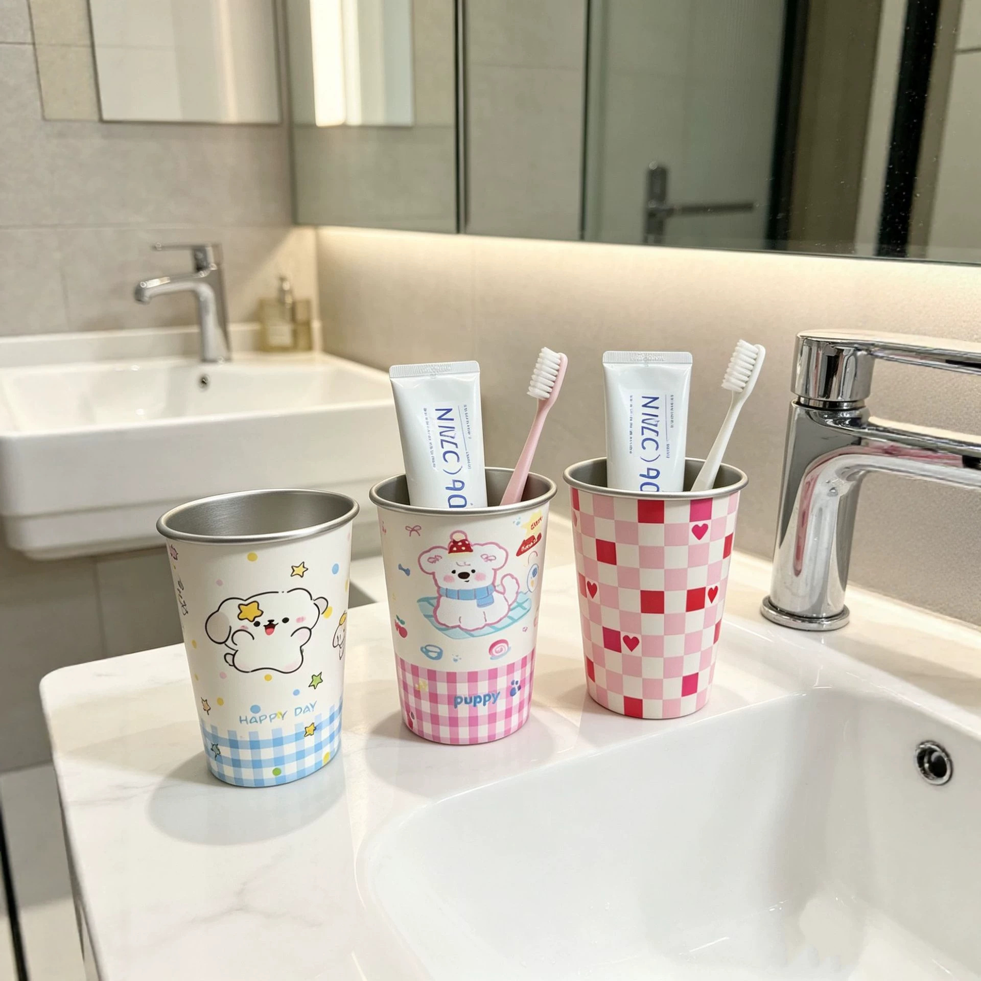 304 stainless steel mouthwash cup, cute kitten design, couple's home use mouthwash cup, children's wash and brushing cup, shatter-resistant cup