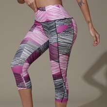 2025年跨境爆款运动与户外瑜伽打底七分裤不规则图形玫粉色瑜伽裤