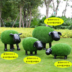 Jdnxx Outdoor Lawn Cartoon Sheep Ornaments Fiberglass Sculpture Green Sculpture Turf Sheep Garden Forest Landscape Community Decoration