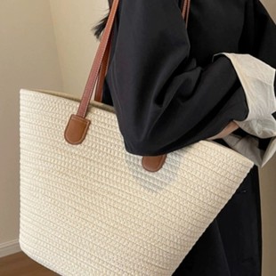 Cotton Rope Woven Bag Simple Women's One-Shoulder Tote Bag Artistic Large Capacity High-class Style General Bag