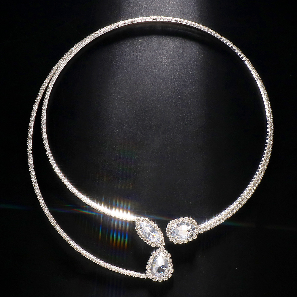 Nueva moda rhinestone collar europeo y americano moda simple doble capa gota de agua collar temperamento accesorios gargantilla