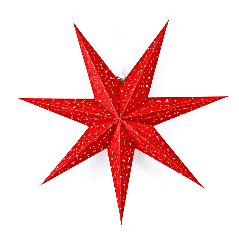 Navidad de papel flocado estrella de cinco puntas linterna colgante retro terciopelo plegable estrella de siete puntas fiestas colgante estrella interior