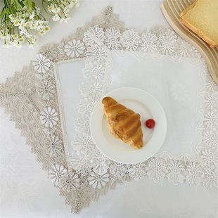 Vintage French Embroidered Lace Coaster Simple Lace Fabric Place Mat Western Restaurant Cafe Party Decoration Napkin