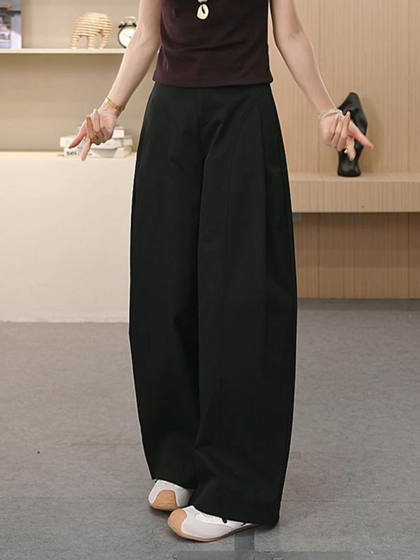 西装裤潮流侧压褶阔腿裤秋季新款宽松卡其色时尚女直筒裤子A6493|undefined