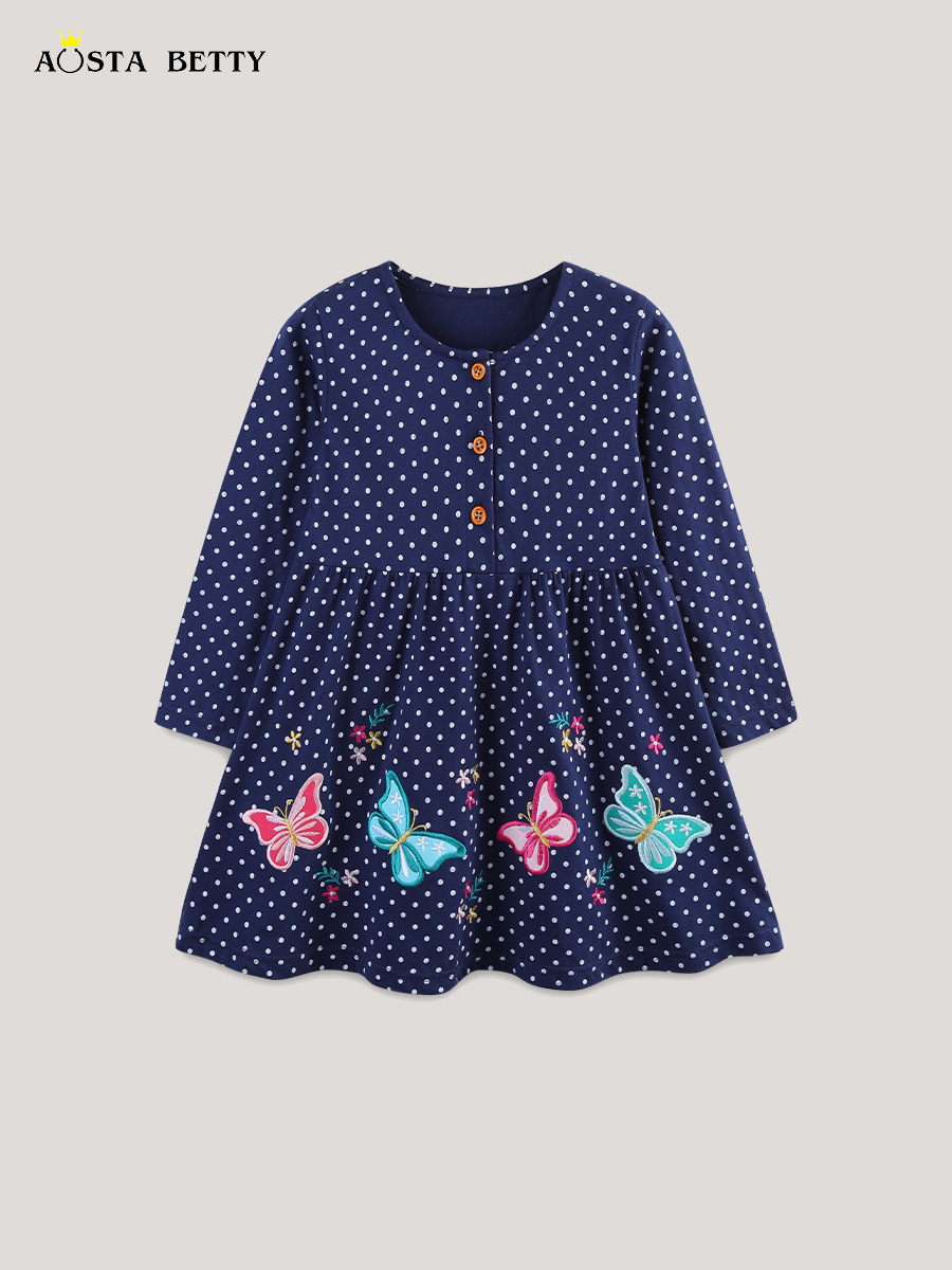 25 nuevos vestidos de otoño para niños, vestidos de princesa para niñas de moda de estilo europeo y americano, lindos vestidos de niños bordados de mariposa, en nombre del cabello