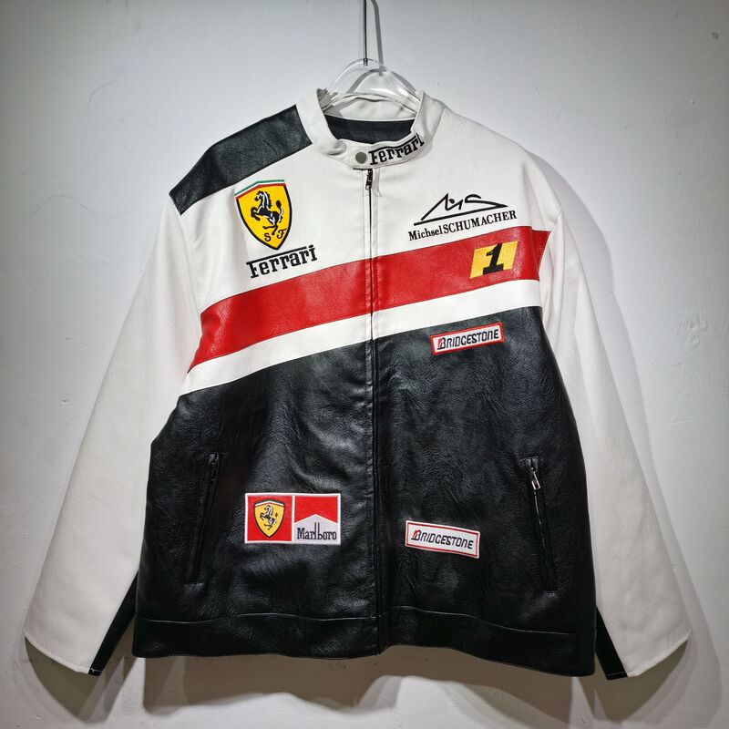 2026 Ferrari Embroidered Racing Jacket PU Leather Jacket Baseball Jacket with Cotton Padding for Men and Women Motorcycle Jacket