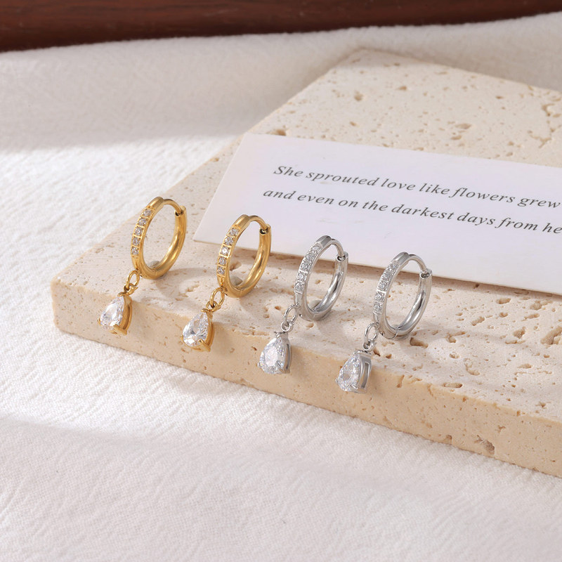 Luxury High-end Sense Earrings Inlaid with Zircon Water Drops Exquisite and Exquisite Temperament All-match High-end Sense Explosive Women's Ear Buckle