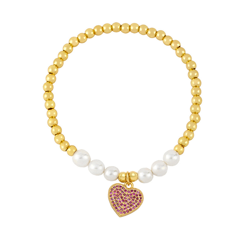 Fashion Copper Heart shape Bracelet Artificial Pearl Zircon Copper Bracelets