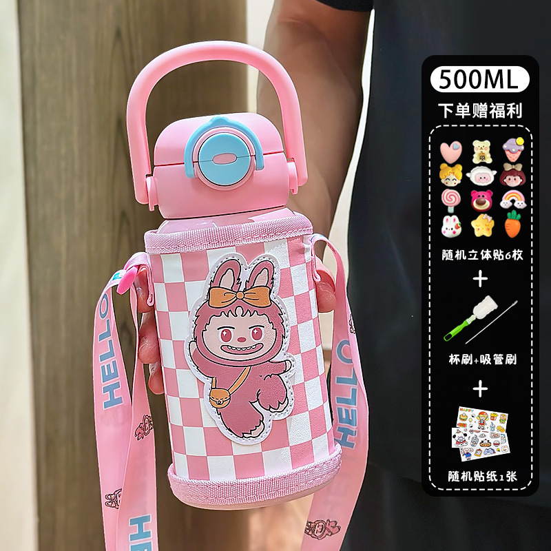 Nuevo doble bebida de acero inoxidable 316 alto valor facial lindo conejo portátil paja dibujos animados taza de agua para niños taza de agua para estudiantes