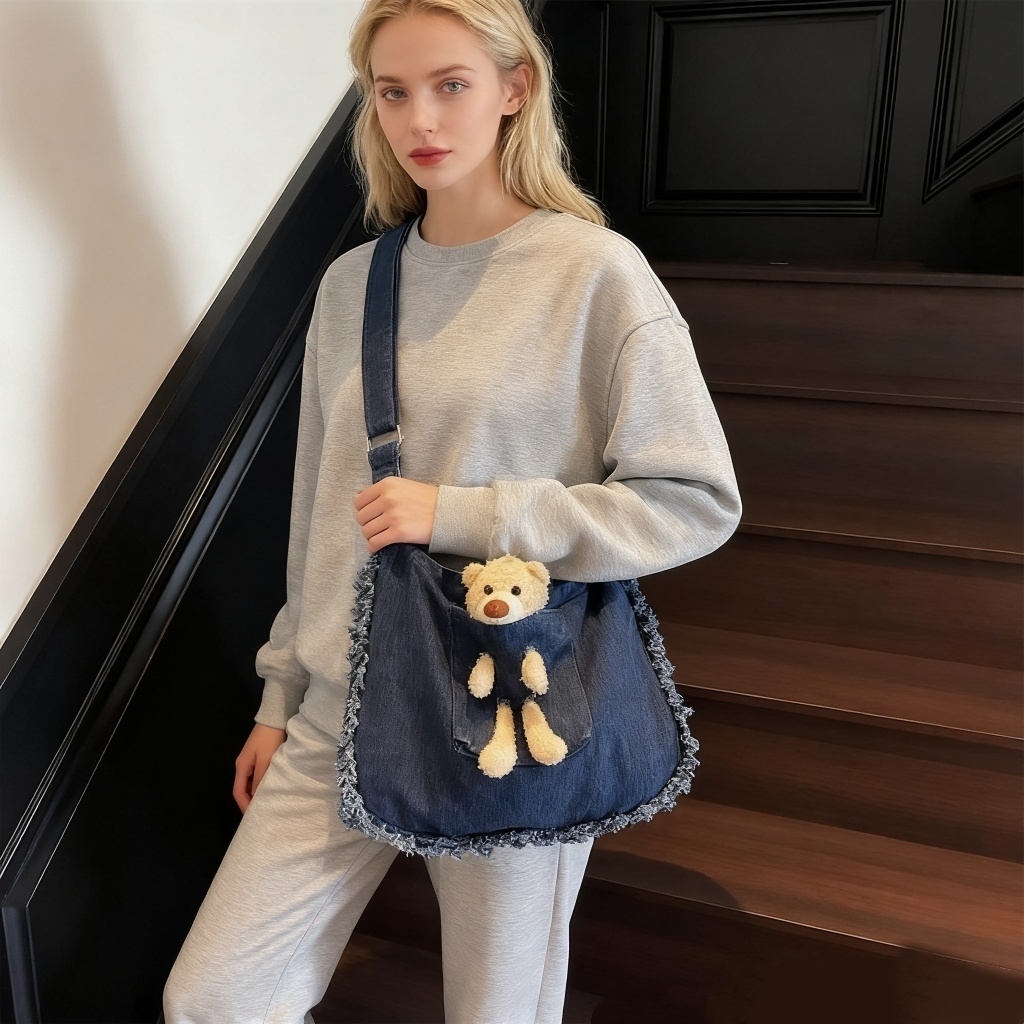 Foreign Trade Women's Bags, Fashionable New Canvas Bags, Korean Style Trendy Large-Capacity Bucket Tote Bags, Crossbody Shoulder Bags Wholesale