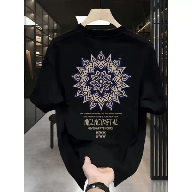 Американская модная мужская футболка с коротким рукавом, лето 2025, новая, из чистого хлопка, свободного кроя, плотная, повседневная, полурукав