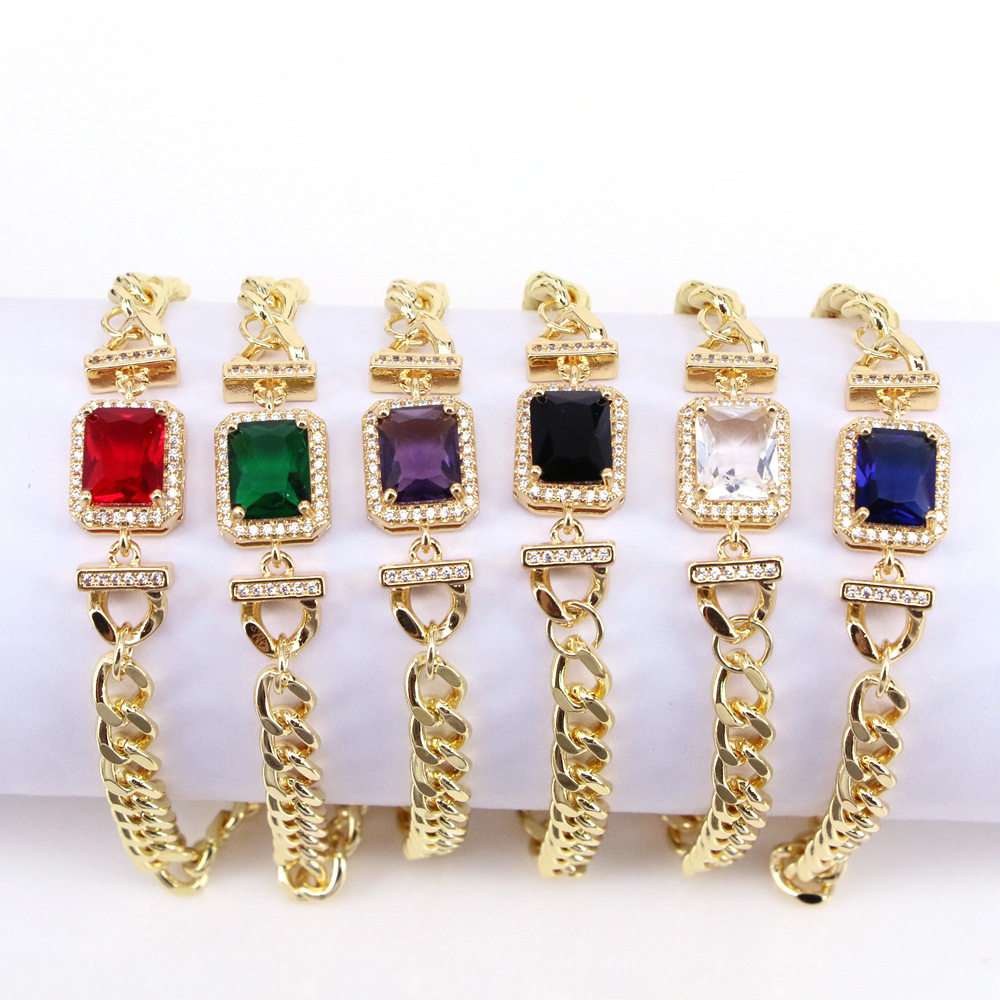 Fashion Square Copper Bracelets Gold Plated Artificial Crystal Zircon Copper Bracelets