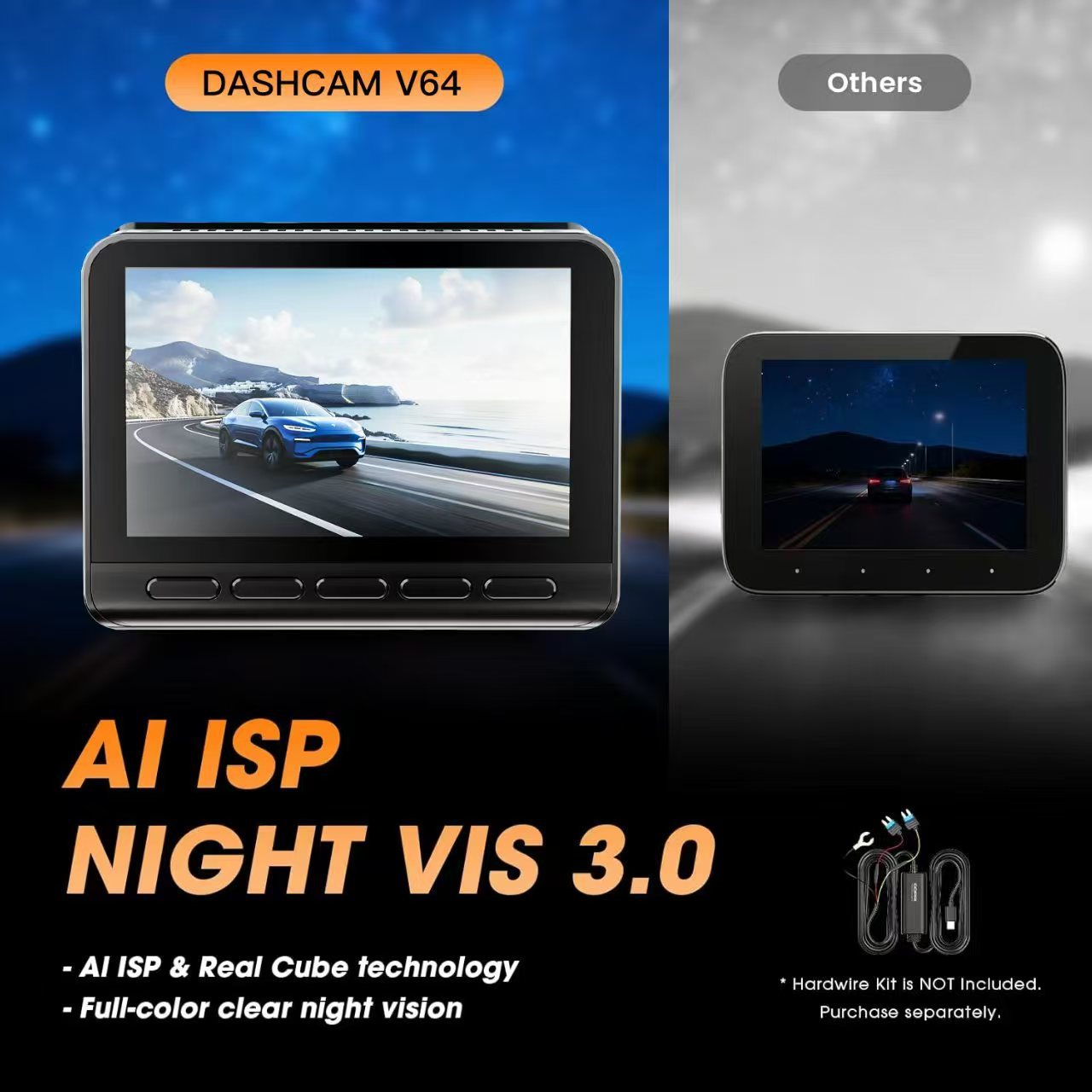 V64 Cross-Border 4K+1080P Front and Rear Lens High-Definition Night Vision Dash Cam