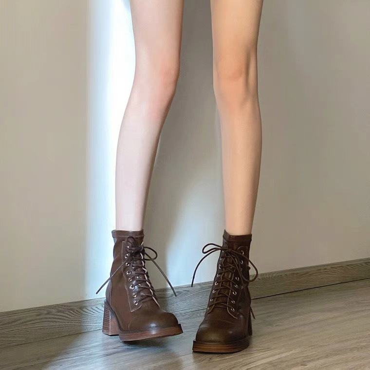 Vintage Damen Stiefel Mit Blockabsatz Und Langem Schaft_voghion.com