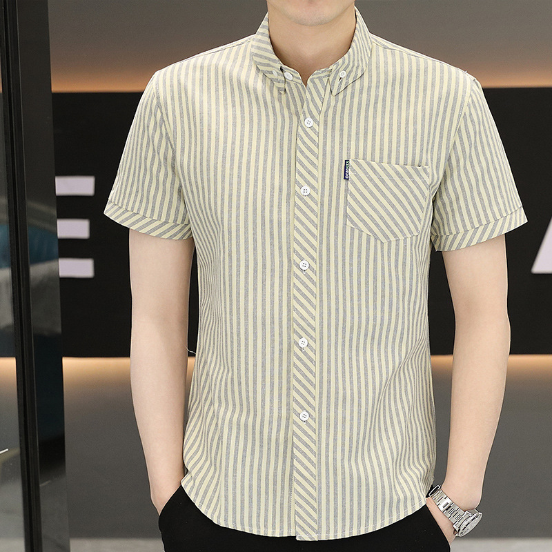 Vertical Stripe Short-sleeved Shirt Men's Summer Cool Casual Half-sleeved Shirt Men's Korean-style Slim-fit All-match Shirt