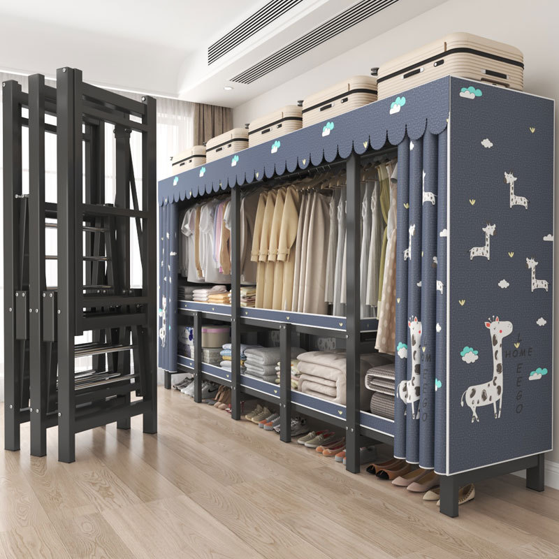 Household Folding Cloth Wardrobe Installation-Free Folding Cloth Wardrobe Thickened Clothes Hanging Bedroom Wardrobe Storage Fabric