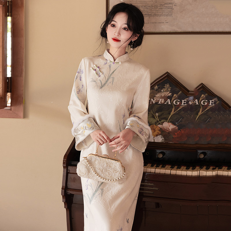 【熱銷同款】春秋裝倒大袖國風中式長款改良旗袍年輕款女復古長袖