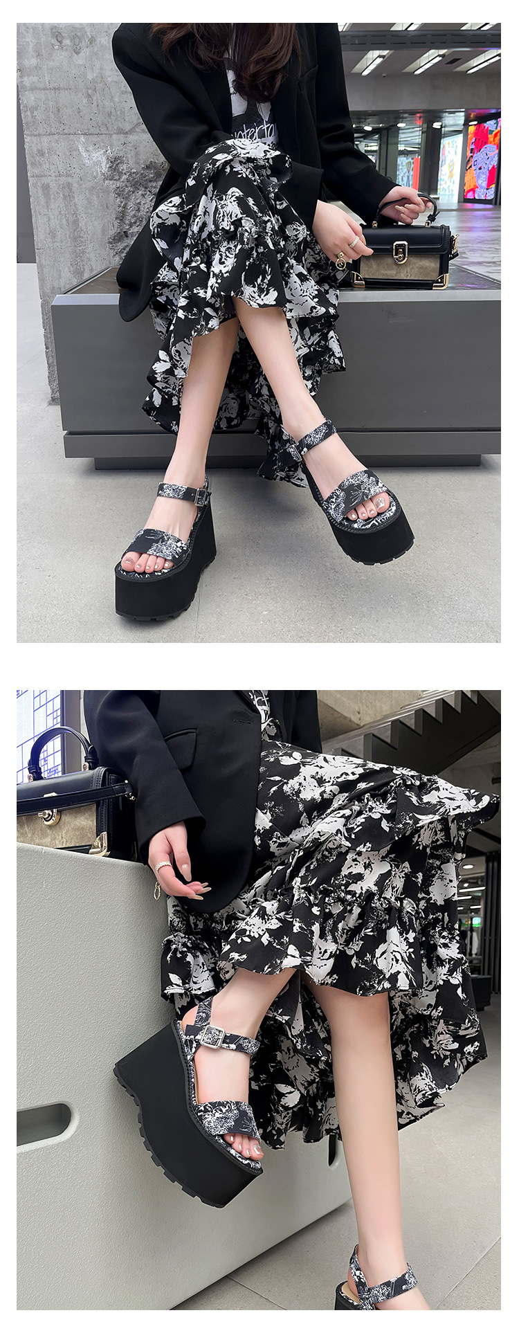 Sandal cao gót nữ phong cách Trung Hoa đế xuồng hở mũi quai ngang — Đen 11cm, Trắng 11cm, Trắng 9cm, Đen 9cm chi tiết 8