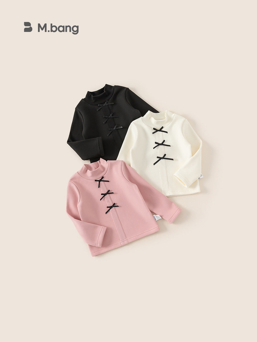 Yubao ropa infantil para niñas camiseta de base de arco dulce de invierno para bebés con camiseta de cuello medio alto