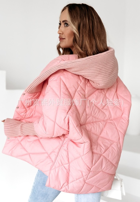 2025独立站毛衣拼接大翻领棉服女新款时尚流行机车炸街高级感外套|undefined