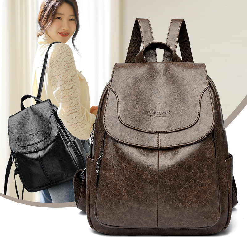 Cross-border Genuine Leather 2025 New Arrival Trendy Backpack Women's Korean-style Soft Leather Backpack Fashionable Casual Bag Large Capacity Travel Bag