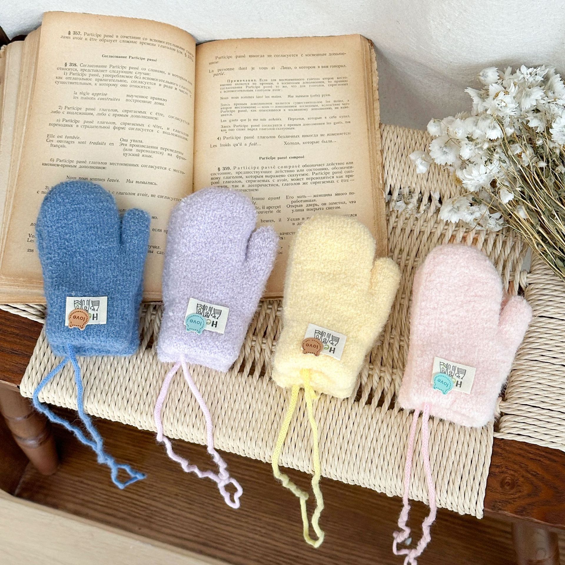 Guantes de cuello para niños otoño y invierno 0 - 2 años 1 bebés varones bebés niñas y dedos de lana para mantener el calor y el grosor