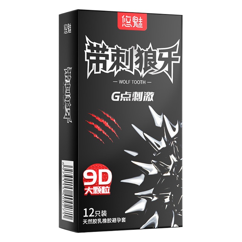 Yomei condón con dientes de lobo espinosos, maza, partículas grandes, condón de punto flotante convexo, productos sexuales para adultos al por mayor