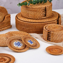 纯手工 越南藤编垫套装 杯垫秋藤杯垫壶垫隔热垫木质收纳茶具配件
