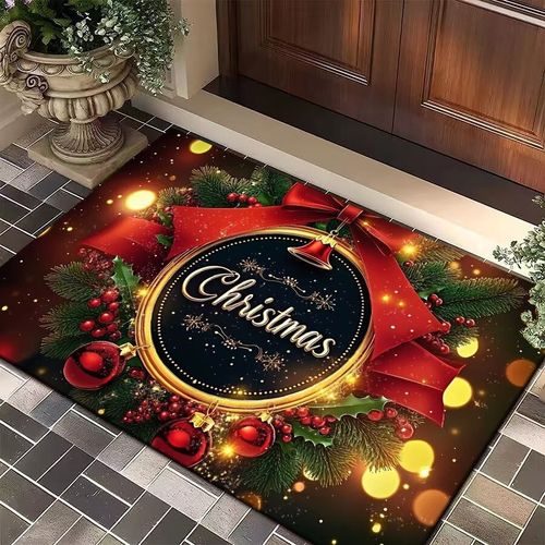 Cross-border Christmas crystal velvet entry mat household front door anti-slip absorbent foot mat durable mat