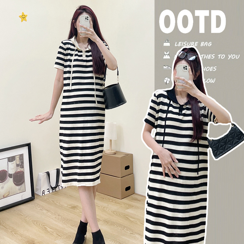 Xue Meifu Maternity Dress Summer Korean Style Temperament Back Slit Slim Hooded Knitted Skirt