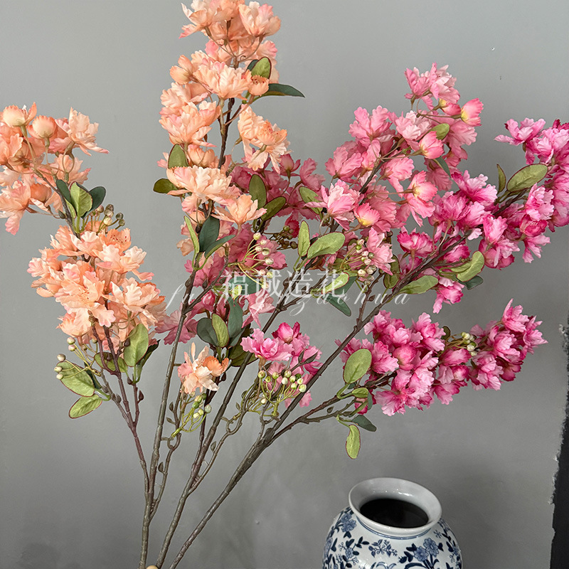 家居仿真花紫薇花高枝装饰花橱窗新中式布置花海棠花樱花跨境货源