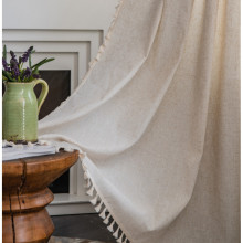 乐轩秀亚马逊热销卧室半遮光窗帘成品涤麻纯色简约流苏厨房帘批发