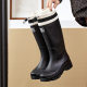 Fashion High-heeled Rain Boots Women's Four Seasons fleece-lined Long-heeled Rain Boots Work Non-slip Rubber Shoes Women's Adult New Water Shoes