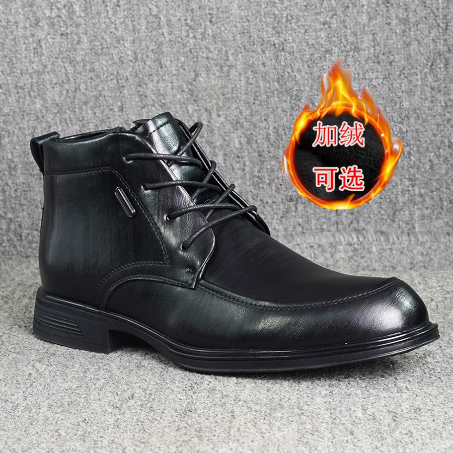 Осенние и зимние короткие сапоги в британском стиле мужская кожа плюс бархат теплая низкая банда сапоги Martin бизнес повседневная кожаная обувь