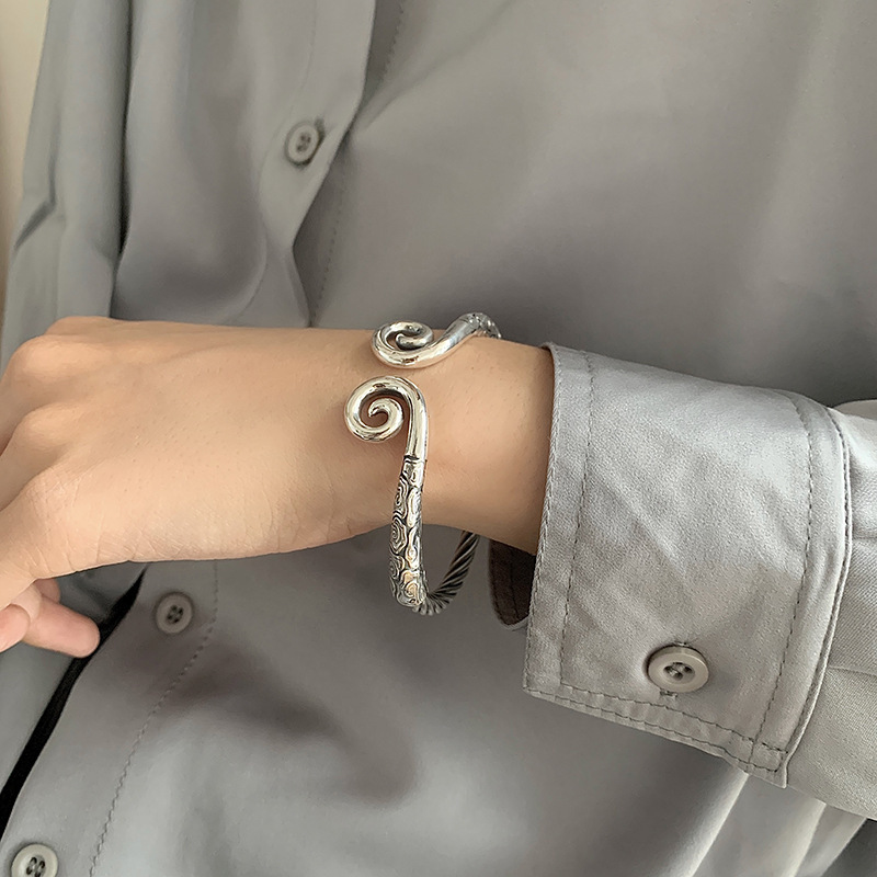 Curse gold hoop bracelet opening retro Thai silver heavy industry s925 sterling silver custom distressed woven twist bracelet